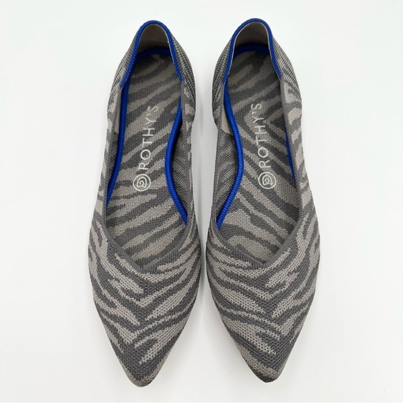 Rothy's the Point Grey Zebra Pointed Toe Slip On Flat Shoes - Picture 2 of 9